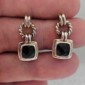 Vintage David Yurman Black Onyx Sterling Silver Drop Earrings 1"